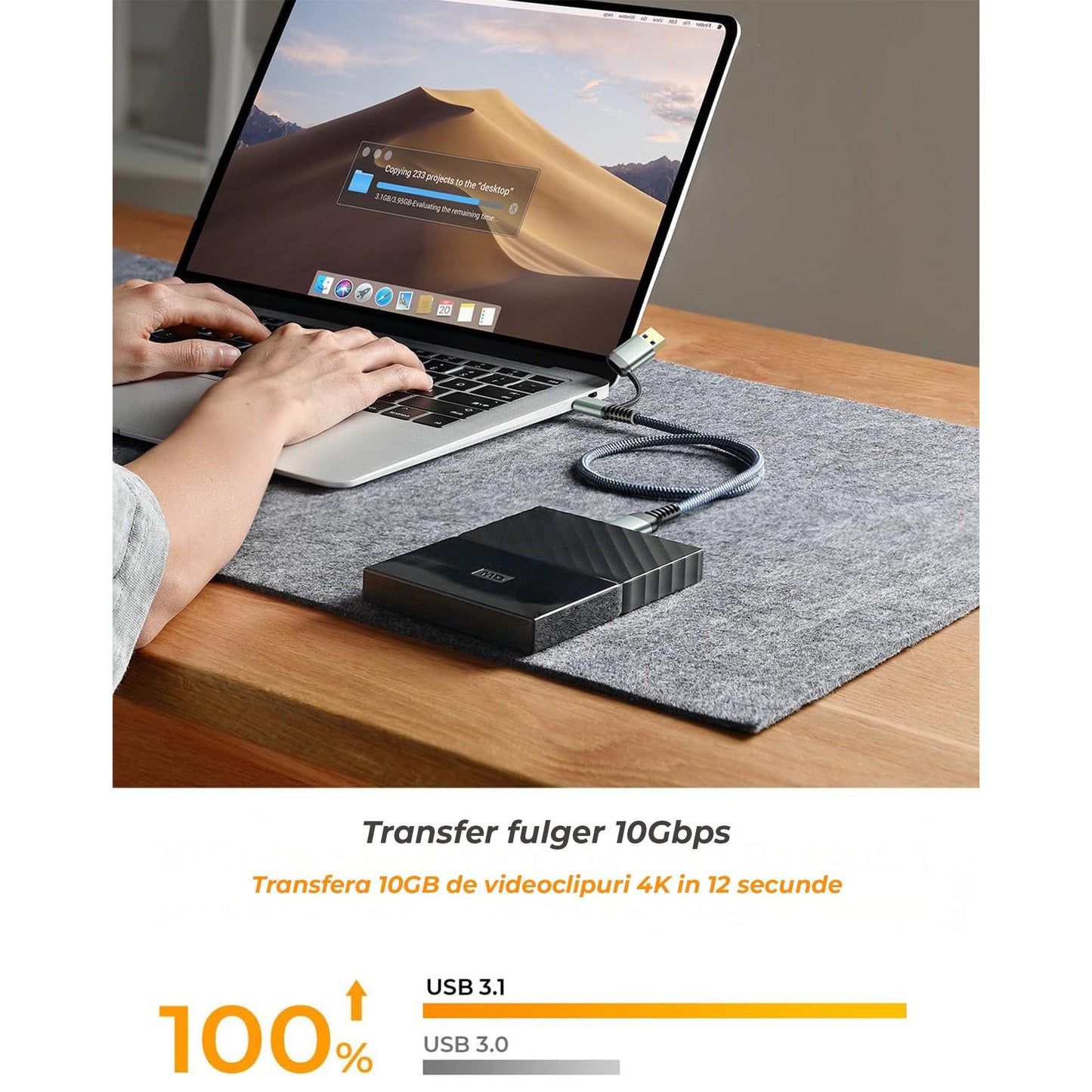 Cablu Hard Disk Extern 10Gbps Micro B la USB C, USB, 5 m, Gri