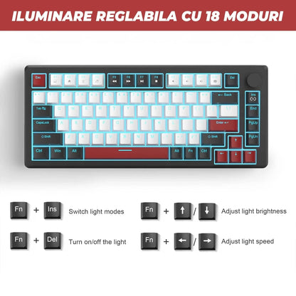 Set Gaming Timebox, Red Switch, 75%, Wireless, Tastatura Mecanica Gaming, Negru