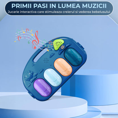 Saltea de Joaca cu Pian si Jucarii Senzoriale, cu Lumini, Muzica, Albastru