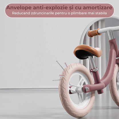 Bicicleta de echilibru Timebox, fara pedale, Roti anti-explozie 12/14 inch, Roz