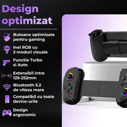 Gamepad Controller Gaming Wireless cu Joystick Hall, Bluetooth 5.0, Negru