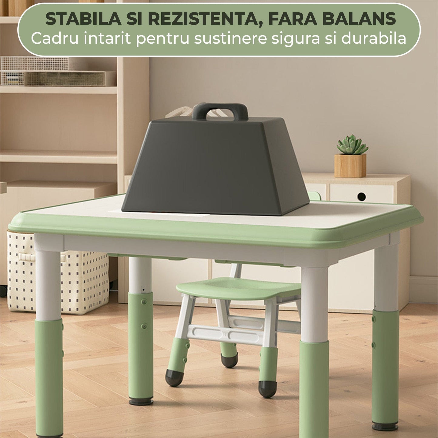 Set Masa si 2 Scaune Reglabile pentru Copii, Desen si Invatare, Verde