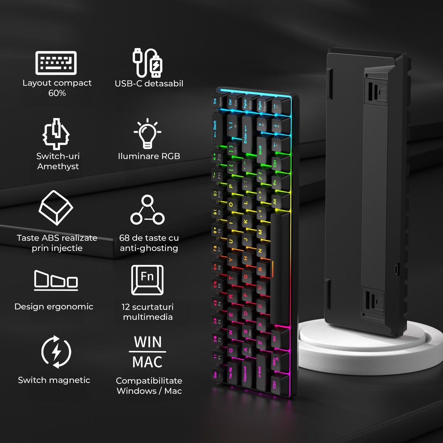 Tastatura Mecanica Gaming Timebox, 60%, Anti-Ghosting, Negru