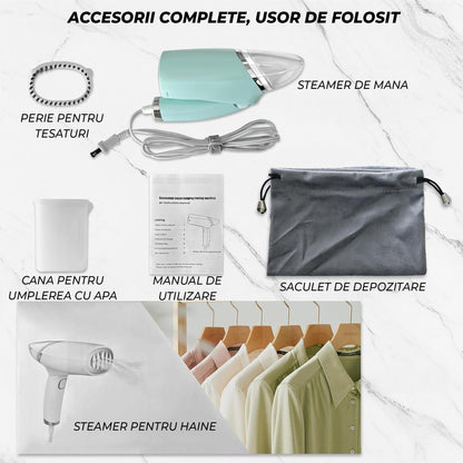 Steamer de Haine Portabil, 1000W, Compact si Pliabil, Verde