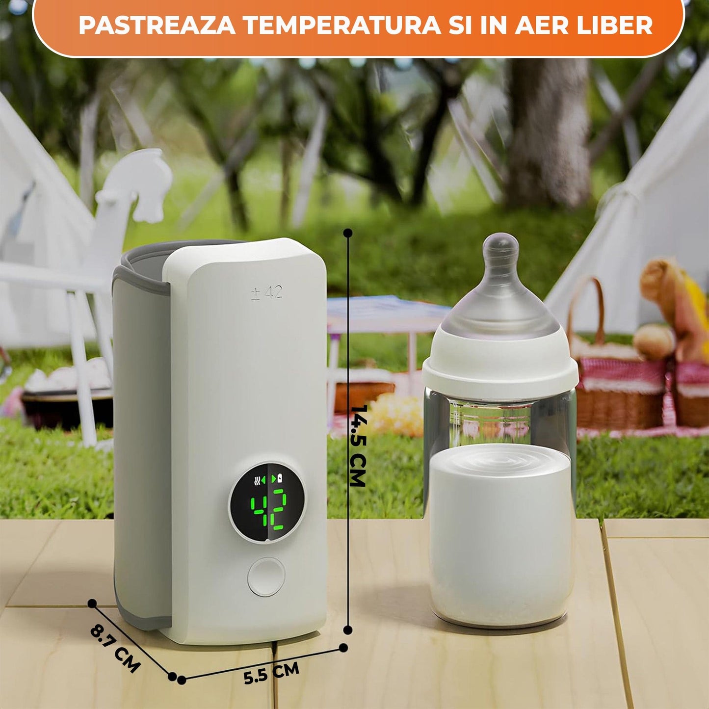 Incalzitor Portabil Timebox, Incalzire Rapida fara Apa, Afisaj Digital, Alb