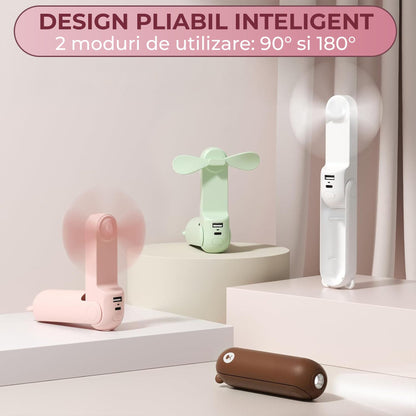 Mini Ventilator Portabil 3 in 1, Reincarcabil USB, Roz