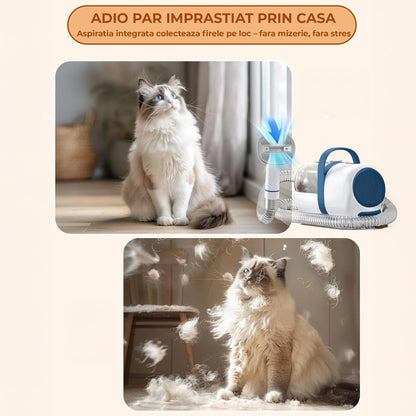 Aspirator Silentios pentru Ingrijirea Animalelor, Kit 6 in 1 cu Perie, Alb