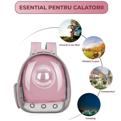 Rucsac Transparent Extensibil pentru Pisici si Caini de Talie Mica