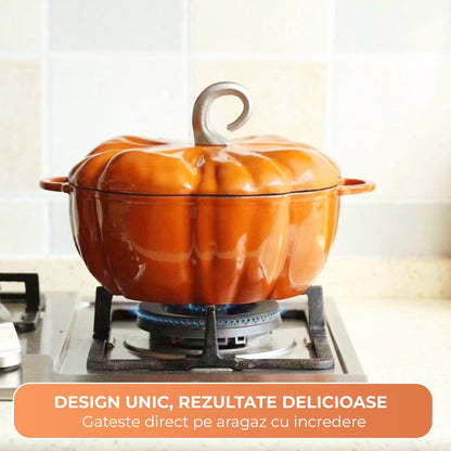 Oala Dovleac Emailata Timebox, 25 Cm, Capac Inclus, Capacitate 3.7L, Portocaliu