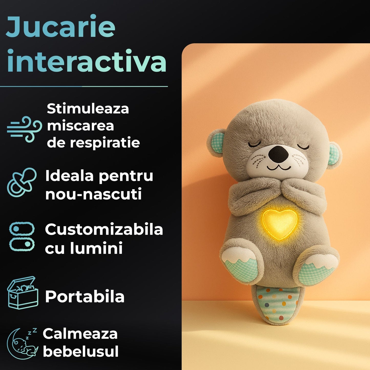 Pachet Timebox, Pliabil, 4 roti, Lumini si respiratie, 0+ luni, Maro