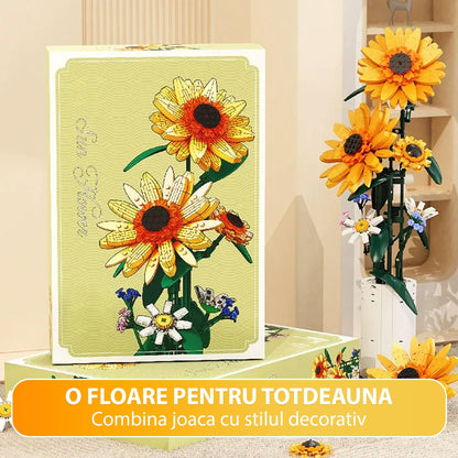 Set Constructie Floarea Soarelui Timebox, 821 Piese ABS, Ornament, Galben