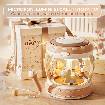 Boxa interactiva pentru bebelusi 0, 1 ani, Functie de hand drum si microfon, Bej