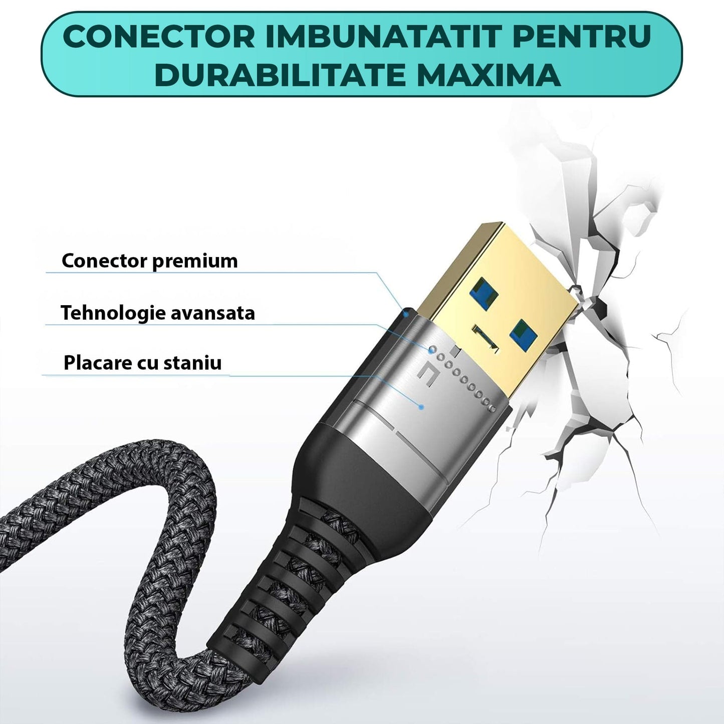 Cablu de date si Incarcare Rapida Timebox, 2m, Prelungire USB 3
