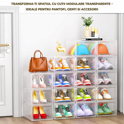 Set 6 Cutii Organizatoare de Pantofi din Plastic, Transparent