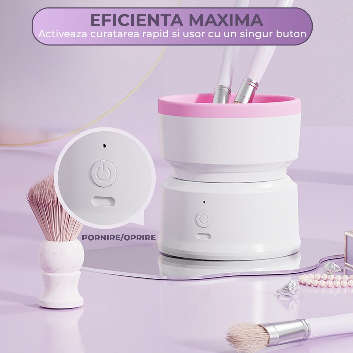 Aparat Electric de Curatare pentru Pensule de Machiaj - Reincarcabil USB, Alb