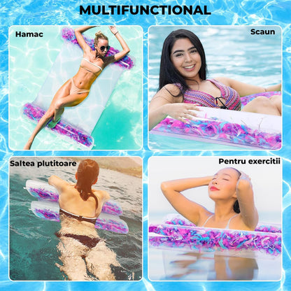 Colac Transparent cu Plasa si Pene pentru Piscina, Lac sau Mare, Roz