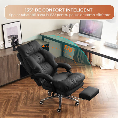 Scaun Office Executiv din Piele Naturala, 360°, Negru