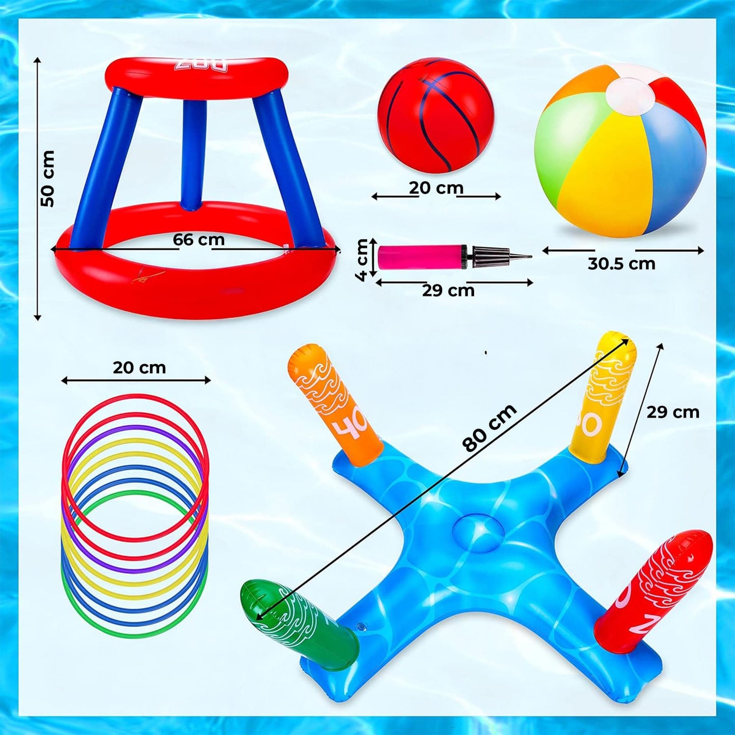Set 3 in 1 Jocuri Gonflabile pentru Piscina, Cos Baschet Plutitor
