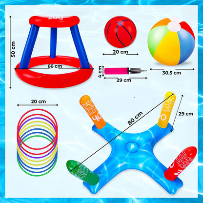 Set 3 in 1 Jocuri Gonflabile pentru Piscina, Cos Baschet Plutitor