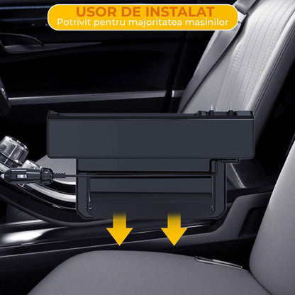 Organizator masina Timebox, Cablu integrat USB-C, Lightning, Micro-USB, Negru