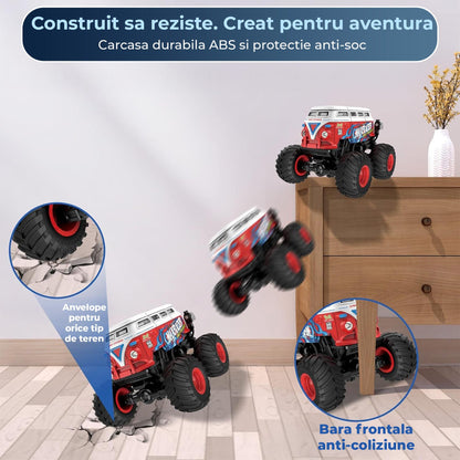 Masina cu Telecomanda Timebox, 1:20, 4x4, Tip Autobuz Scolar, Drift 360°, Rosu