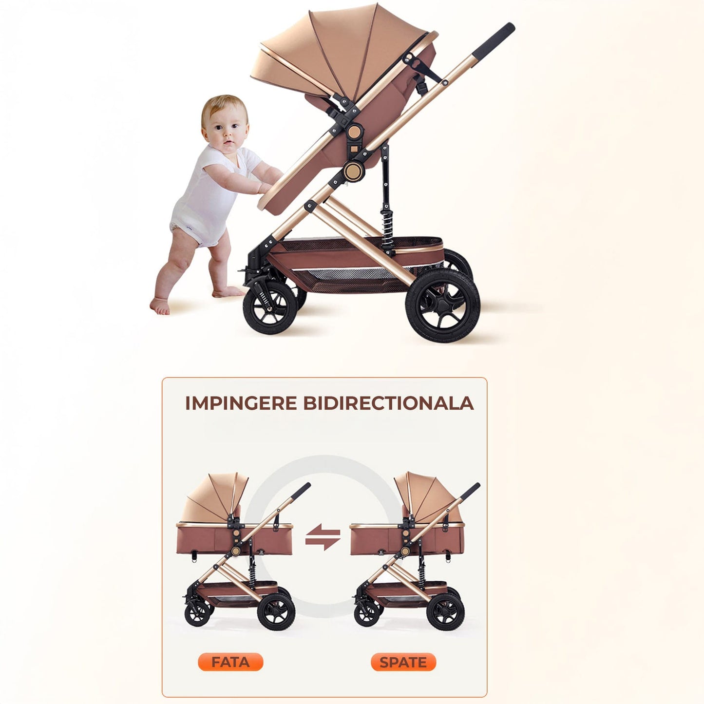 Carucior Reversibil pentru Bebelusi 0-3 Ani Timebox, Maro