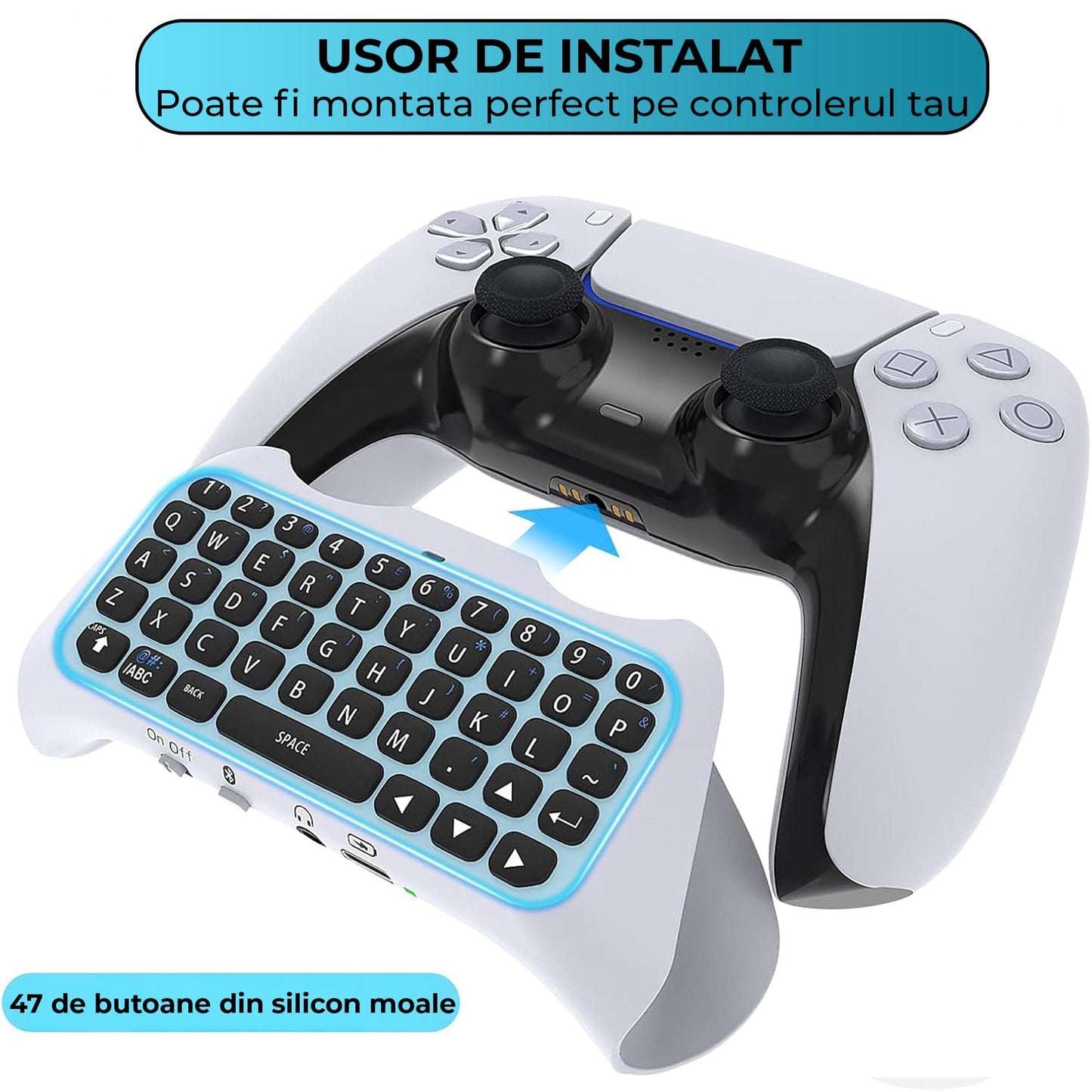 Tastatura Wireless Timebox, Gamepad Chatpad, Bluetooth 3, 5MM, Ergonomic, Alb