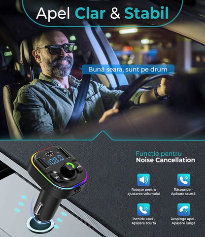 Modulator FM, Hands-Free Kit cu 10 functii, QC 3, Port USB Type-C, Negru