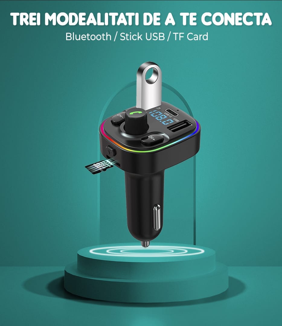Modulator FM, Hands-Free Kit cu 10 functii, QC 3, Port USB Type-C, Negru