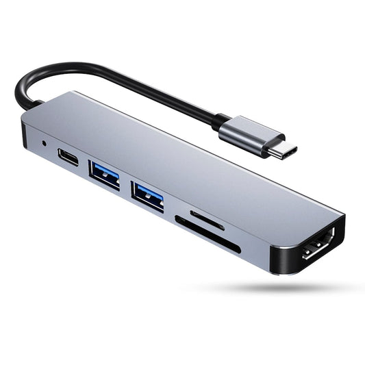 Hub USB 6 in 1, Type-C / USB 3, Card Reader TF/SD, 87W, 480 Mbps, Argintiu