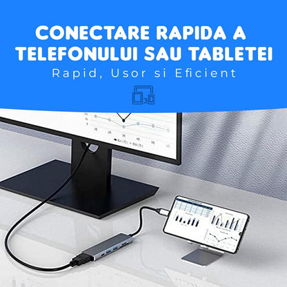 Hub USB 6 in 1, Type-C / USB 3, Card Reader TF/SD, 87W, 480 Mbps, Argintiu