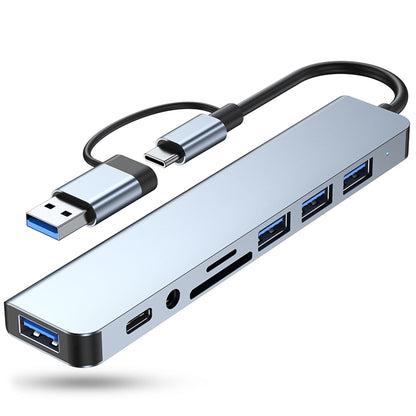 Hub USB 8 in 1, Type-C / USB 3, Card Reader TF/SD, Port audio Jack 3, Argintiu