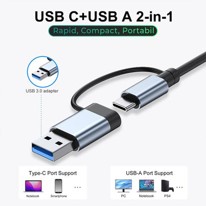 Hub USB 8 in 1, Type-C / USB 3, Card Reader TF/SD, Port audio Jack 3, Argintiu