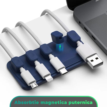 Organizator de cabluri Magentic Timebox, cu 5 locuri, masa, noptiera, Albastru