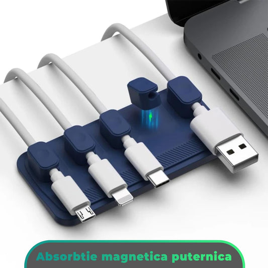 Organizator de cabluri Magentic Timebox, cu 5 locuri, masa, noptiera, Albastru