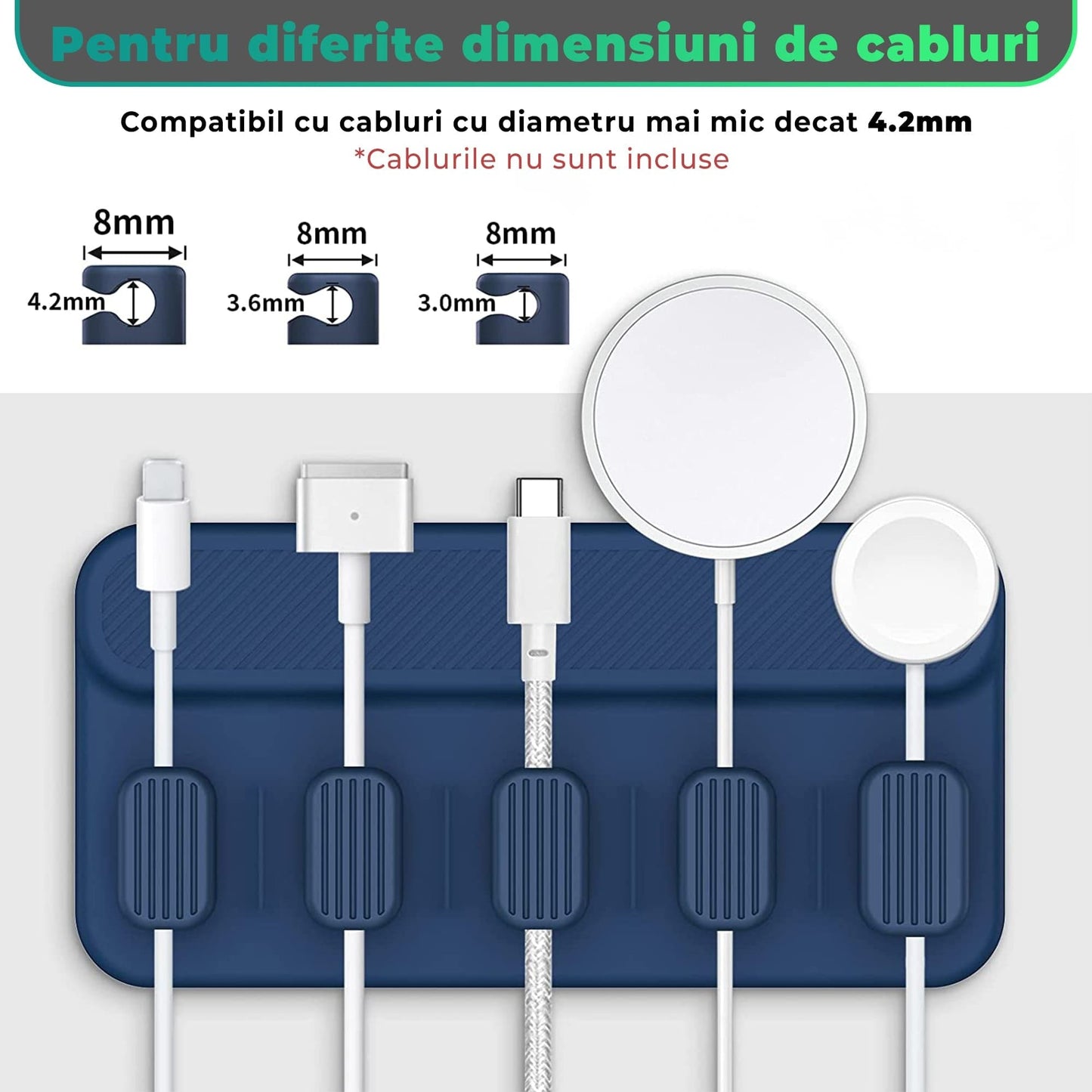 Organizator de cabluri Magentic Timebox, cu 5 locuri, masa, noptiera, Albastru