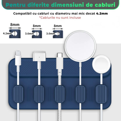 Organizator de cabluri Magentic Timebox, cu 5 locuri, masa, noptiera, Albastru