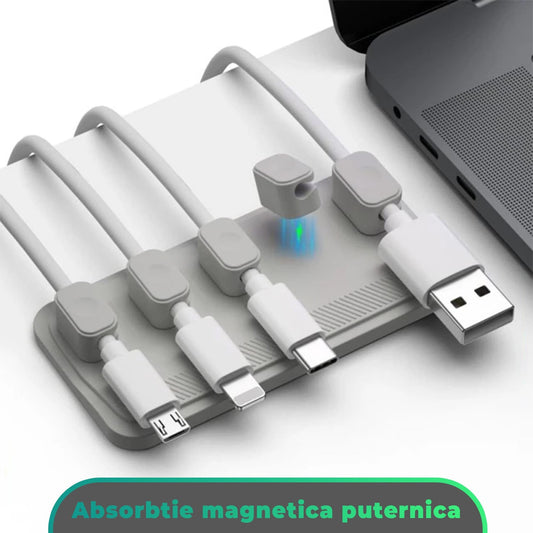 Organizator de cabluri Magentic Timebox, cu 5 locuri, masa, noptiera, Gri