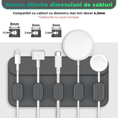 Organizator de cabluri Magentic Timebox, cu 5 locuri, masa, noptiera, Gri