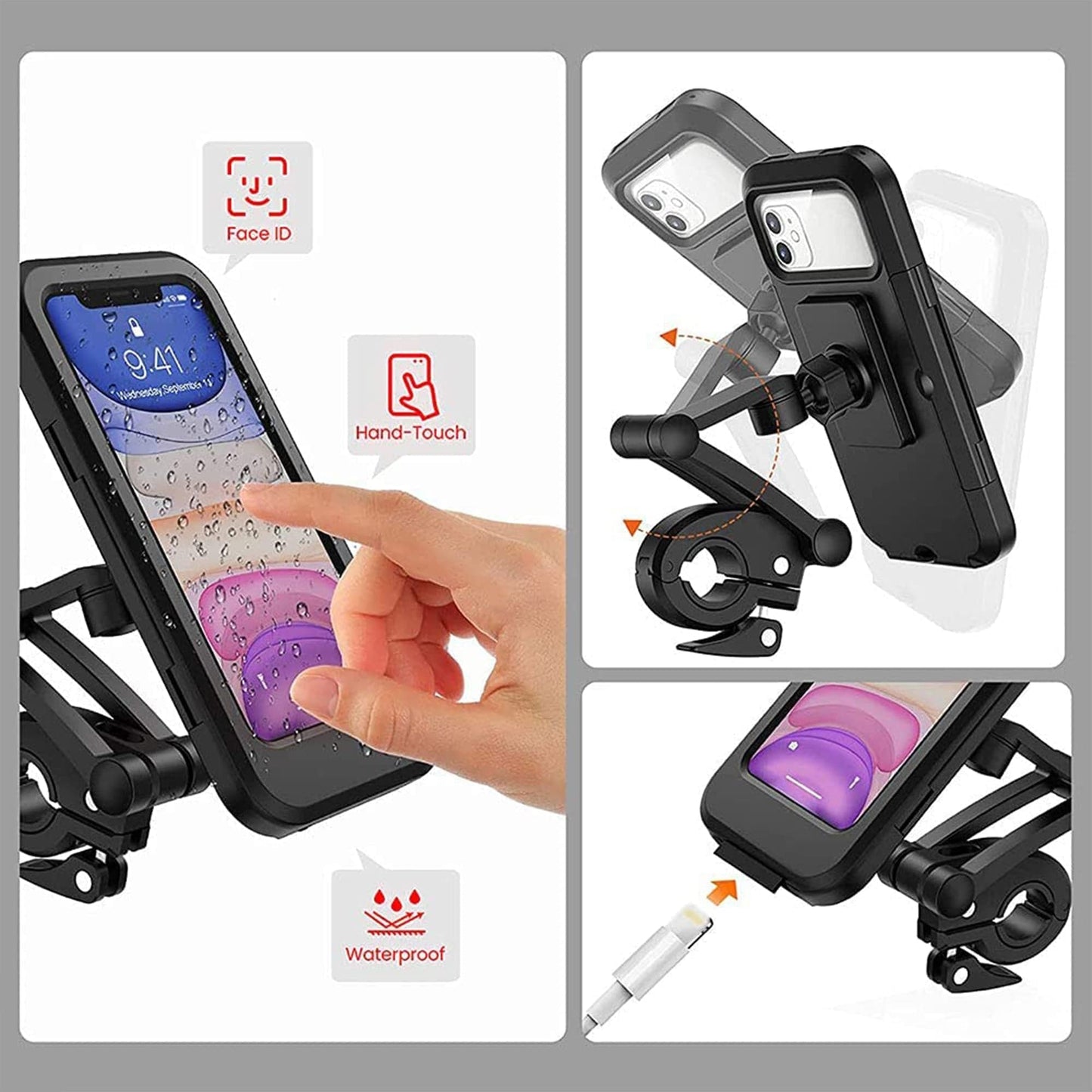 Suport husa telefon Timebox, trotineta electrica, Rotire 360 grade, Negru