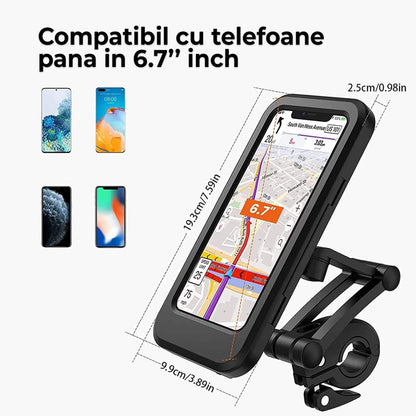Suport husa telefon Timebox, trotineta electrica, Rotire 360 grade, Negru