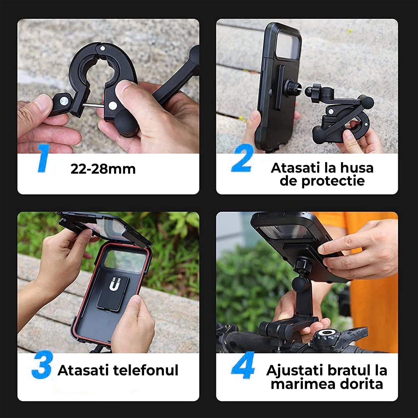 Suport husa telefon Timebox, trotineta electrica, Rotire 360 grade, Negru