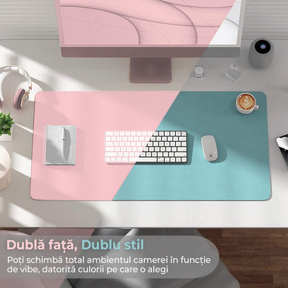 Mousepad gaming XXL cu doua fete din piele pu, 80x40 cm, impermeabil, office