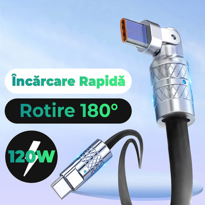Cablu Date si Incarcare Rapida Timebox, 120W, 1,5m, Rotire 180 grade, Negru