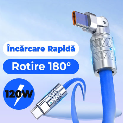 Cablu Date si Incarcare Rapida Timebox, 120W, 1,5m, Rotire 180 grade, Albastru
