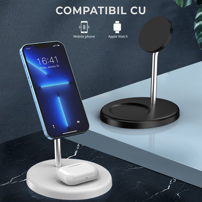 Incarcator Wireless Timebox, 15W, 2 In 1, Android, Samsung, Airpods, Huawei