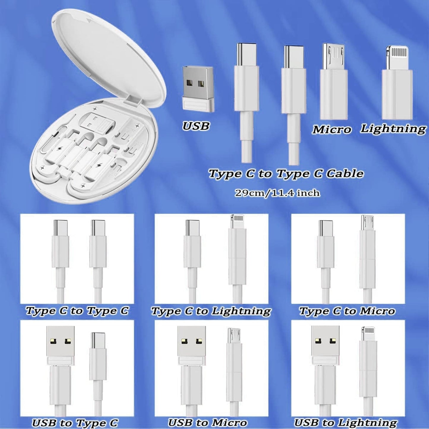 Cablu de date 5 in 1, 60W, Multifunctional, Organizator cabluri, Type-C, Alb