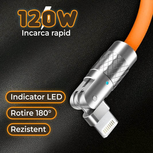 Cablu Date si Incarcare Rapida Timebox, 120W, 2m, Rotire 180 grade, Portocaliu