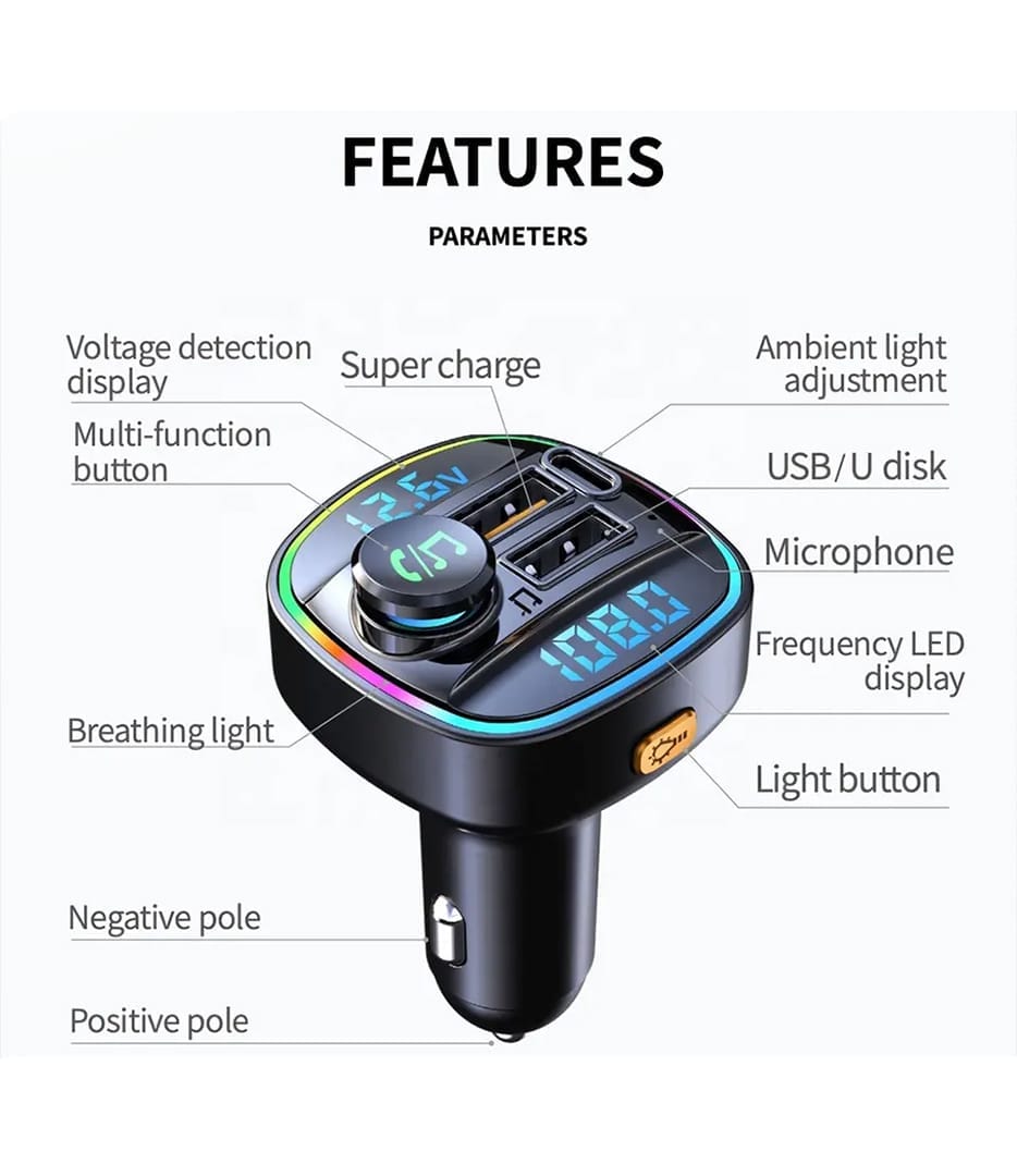 Modulator FM Timebox, Hands-Free Kit cu 10 functii, Type-C, 2 x QC 3, Negru