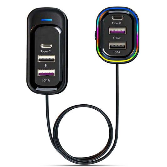 Incarcator auto 66W Super Fast Charge Timebox, 6 in 1, USB, USB-C, Negru